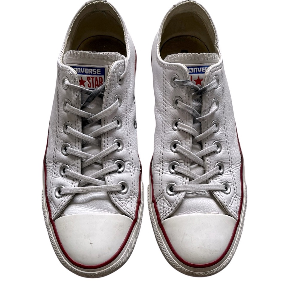 Converse All Star White and Red leather Lace-Up Sneakers